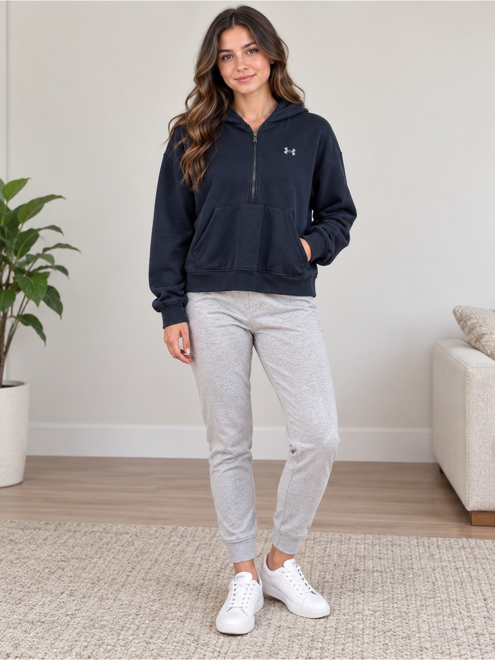Under Armour Navy Half-Zip Hoodie with Hood